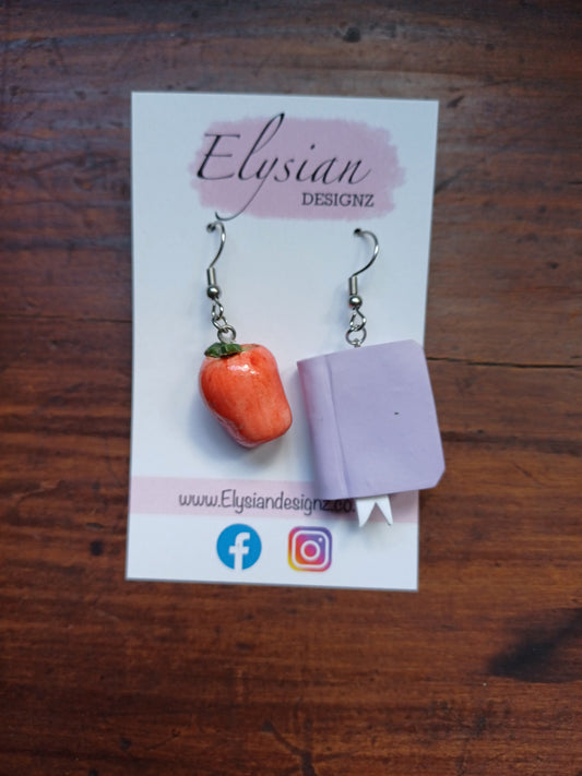 One-Off Earrings - Apple and Purple Book